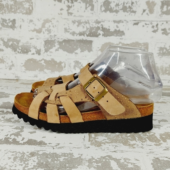 Spring Step Women's Tan Leather Adjustable Strap With Buckle Cork Sandals V323 - Picture 1 of 7